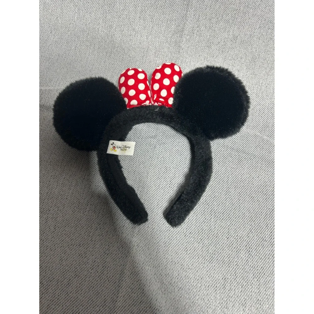 Disney‎ Minnie Mouse Headband OS Black Red Polka Dot Bow Ears Plush Disney World